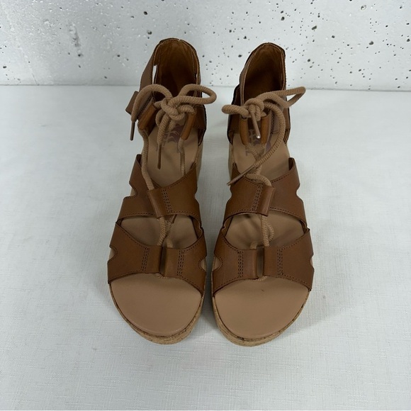 Sorel Women’s size 7 Cameron Light Brown Leather Platform Lace Up Sandals - Picture 3 of 12